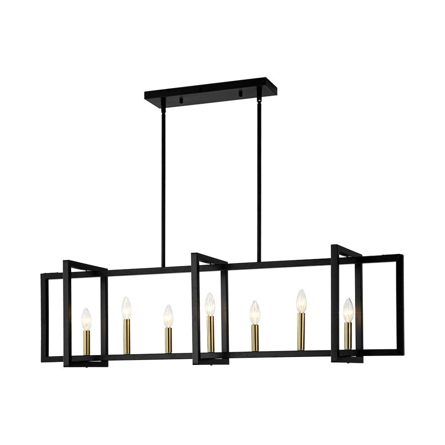 LightFixturesUSA - Farmhouse Candle Style Linear Rectangular Cage Island Chandelier - Chandelier - 47.2 in - 