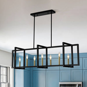 LightFixturesUSA - Farmhouse Candle Style Linear Rectangular Cage Island Chandelier - Chandelier - 47.2 in - 