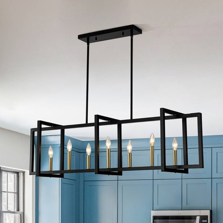 LightFixturesUSA - Farmhouse Candle Style Linear Rectangular Cage Island Chandelier - Chandelier - 47.2 in - 