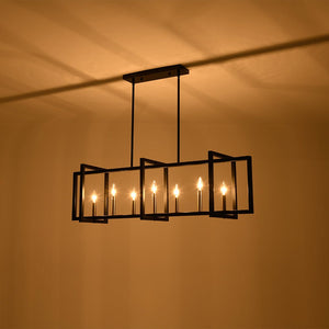 LightFixturesUSA - Farmhouse Candle Style Linear Rectangular Cage Island Chandelier - Chandelier - 47.2 in - 