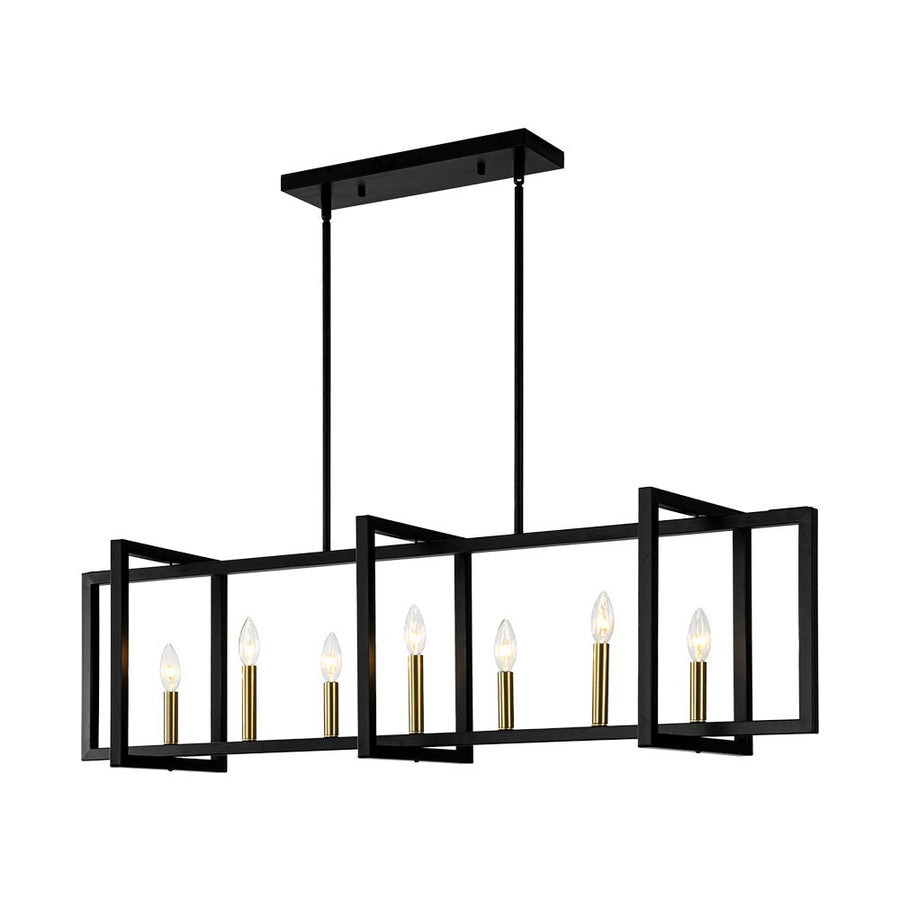 LightFixturesUSA - Farmhouse Candle Style Linear Rectangular Cage Island Chandelier - Chandelier - 47.2 in - 