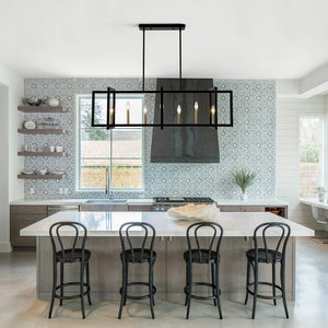 LightFixturesUSA - Farmhouse Candle Style Linear Rectangular Cage Island Chandelier - Chandelier - 47.2 in - 