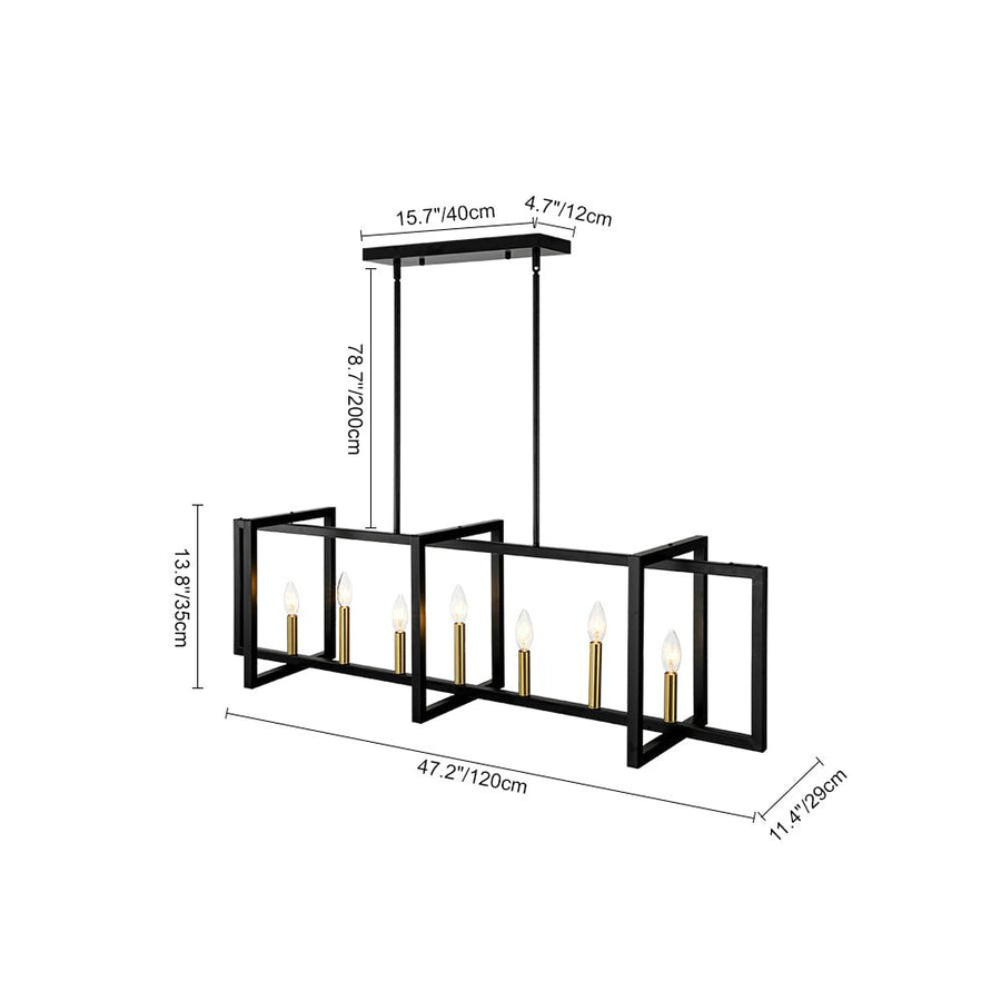 LightFixturesUSA - Farmhouse Candle Style Linear Rectangular Cage Island Chandelier - Chandelier - 47.2 in - 