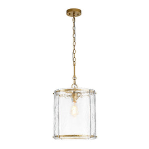 LightFixturesUSA - Farmhouse Clear Textured Glass Cylinder Cage Pendant - Pendant Light - Brass - 