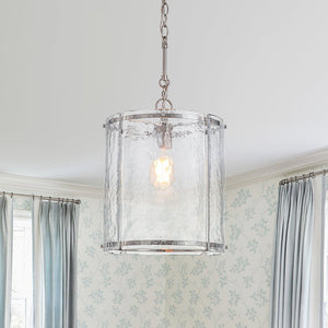 LightFixturesUSA - Farmhouse Clear Textured Glass Cylinder Cage Pendant - Pendant Light - Brass - 