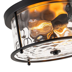LightFixturesUSA - Farmhouse Hammered Glass Round Drum Flush Mount Light - Ceiling Light - Black - 