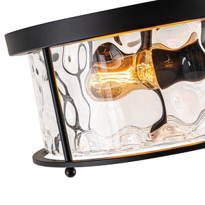 LightFixturesUSA - Farmhouse Hammered Glass Round Drum Flush Mount Light - Ceiling Light - Black - 