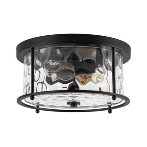 LightFixturesUSA - Farmhouse Hammered Glass Round Drum Flush Mount Light - Ceiling Light - Black - 