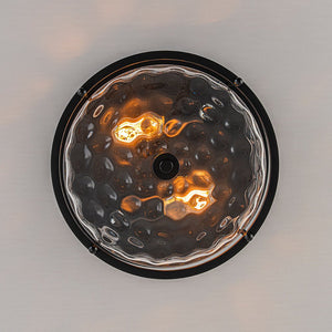 LightFixturesUSA - Farmhouse Hammered Glass Round Drum Flush Mount Light - Ceiling Light - Black - 