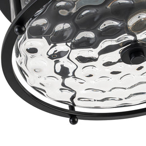 LightFixturesUSA - Farmhouse Hammered Glass Round Drum Flush Mount Light - Ceiling Light - Black - 