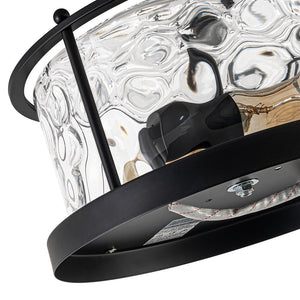 LightFixturesUSA - Farmhouse Hammered Glass Round Drum Flush Mount Light - Ceiling Light - Black - 