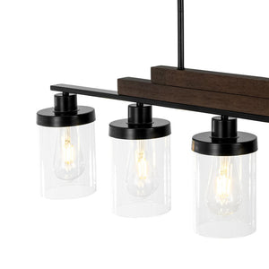LightFixturesUSA - Farmhouse Linear Glass Wooden Kitchen Island Ceiling Light - Chandelier - 5 - Lt - 