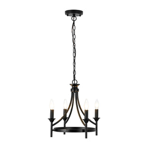LightFixturesUSA-Farmhouse Metal Candle Style Wagon Wheel Pendant / Semi Flush-Chandelier-Black-