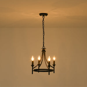 LightFixturesUSA-Farmhouse Metal Candle Style Wagon Wheel Pendant / Semi Flush-Chandelier-Black-