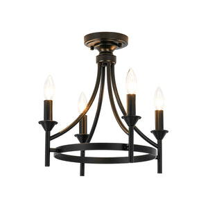 LightFixturesUSA-Farmhouse Metal Candle Style Wagon Wheel Pendant / Semi Flush-Chandelier-Black-