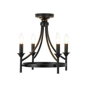 LightFixturesUSA-Farmhouse Metal Candle Style Wagon Wheel Pendant / Semi Flush-Chandelier-Black-