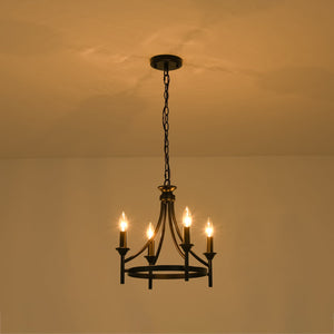 LightFixturesUSA-Farmhouse Metal Candle Style Wagon Wheel Pendant / Semi Flush-Chandelier-Black-