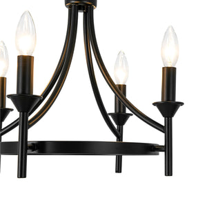 LightFixturesUSA-Farmhouse Metal Candle Style Wagon Wheel Pendant / Semi Flush-Chandelier-Black-