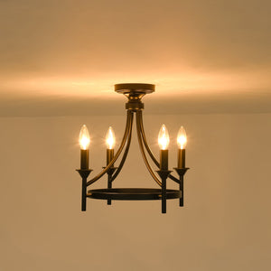 LightFixturesUSA-Farmhouse Metal Candle Style Wagon Wheel Pendant / Semi Flush-Chandelier-Black-