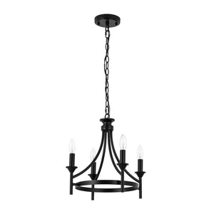 LightFixturesUSA-Farmhouse Metal Candle Style Wagon Wheel Pendant / Semi Flush-Chandelier-Black-