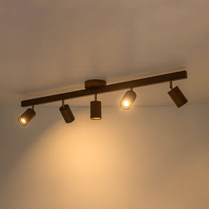 LightFixturesUSA-Farmhouse Walnut Wood 4-Light Linear Semi Flush Track Light-Ceiling Light-3-Lt-
