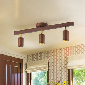 LightFixturesUSA-Farmhouse Walnut Wood 4-Light Linear Semi Flush Track Light-Ceiling Light-3-Lt-