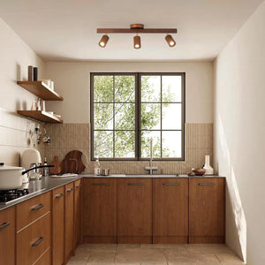 LightFixturesUSA-Farmhouse Walnut Wood 4-Light Linear Semi Flush Track Light-Ceiling Light-3-Lt-