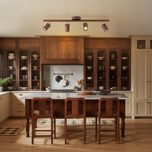 LightFixturesUSA - Farmhouse Walnut Wood 4 - Light Linear Semi Flush Track Light - Ceiling Light - Walnut - 