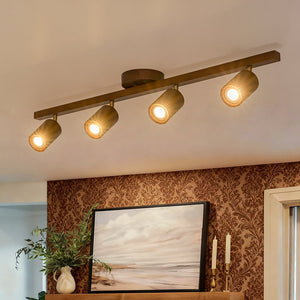 LightFixturesUSA - Farmhouse Walnut Wood 4 - Light Linear Semi Flush Track Light - Ceiling Light - Walnut - 