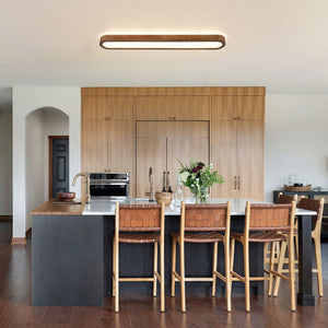 LightFixturesUSA-Farmhouse Walnut Wooden Oval Dimmable LED Ceiling Light-Ceiling Light-37.4 in-