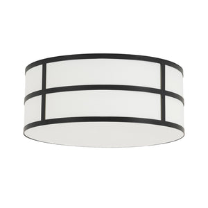 LightFixturesUSA-Farmhouse White Linen Fabric Drum Cage Flush Mount Light-Ceiling Light-15.7 in-