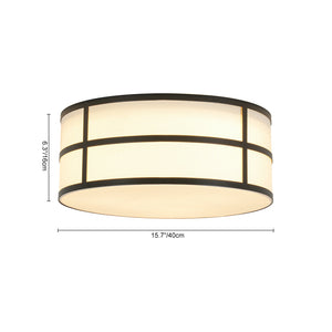 LightFixturesUSA-Farmhouse White Linen Fabric Drum Cage Flush Mount Light-Ceiling Light-15.7 in-