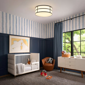 LightFixturesUSA-Farmhouse White Linen Fabric Drum Cage Flush Mount Light-Ceiling Light-15.7 in-