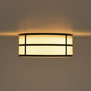 LightFixturesUSA-Farmhouse White Linen Fabric Drum Cage Flush Mount Light-Ceiling Light-15.7 in-