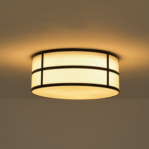 LightFixturesUSA-Farmhouse White Linen Fabric Drum Cage Flush Mount Light-Ceiling Light-15.7 in-