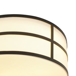 LightFixturesUSA-Farmhouse White Linen Fabric Drum Cage Flush Mount Light-Ceiling Light-15.7 in-