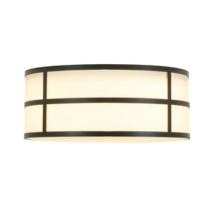 LightFixturesUSA-Farmhouse White Linen Fabric Drum Cage Flush Mount Light-Ceiling Light-15.7 in-