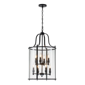 LightFixturesUSA - Farmhouse Wide Clear Glass Cylinder Cage Pendant - Chandelier - Black - 