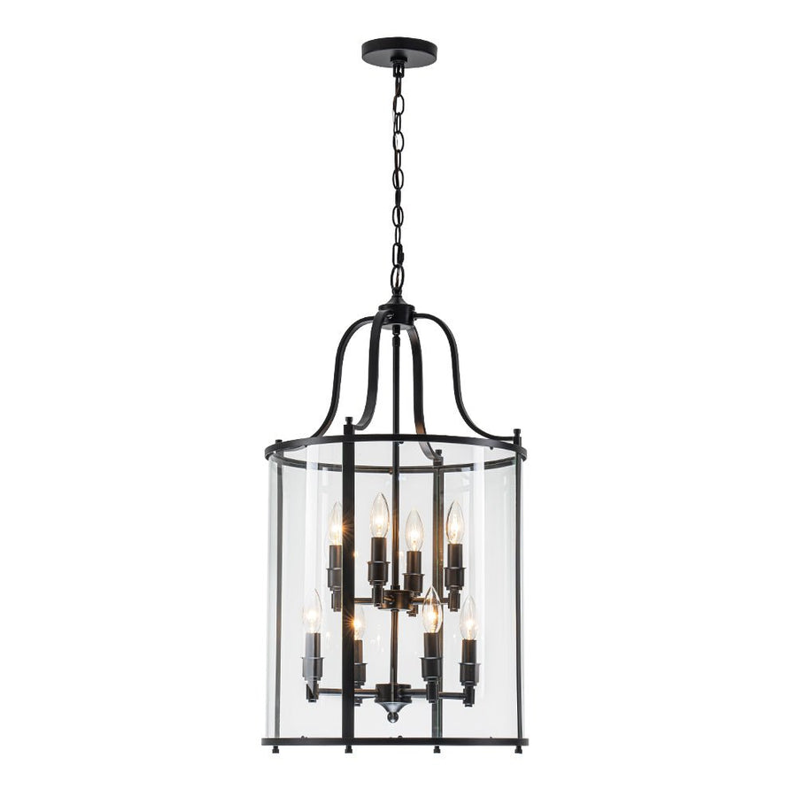 LightFixturesUSA - Farmhouse Wide Clear Glass Cylinder Cage Pendant - Chandelier - Black - 