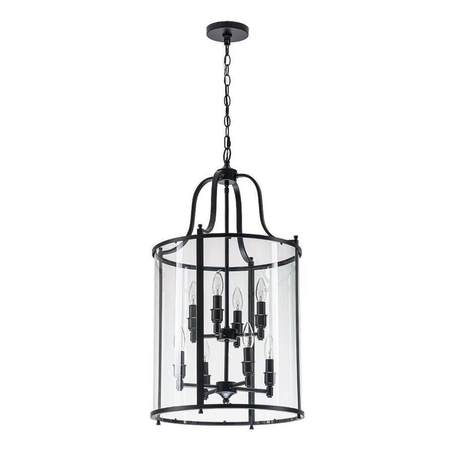 LightFixturesUSA - Farmhouse Wide Clear Glass Cylinder Cage Pendant - Chandelier - Black - 