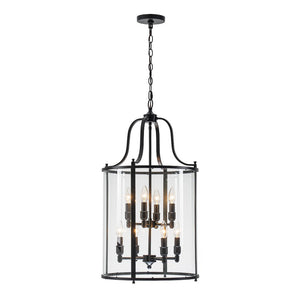 LightFixturesUSA - Farmhouse Wide Clear Glass Cylinder Cage Pendant - Chandelier - Black - 