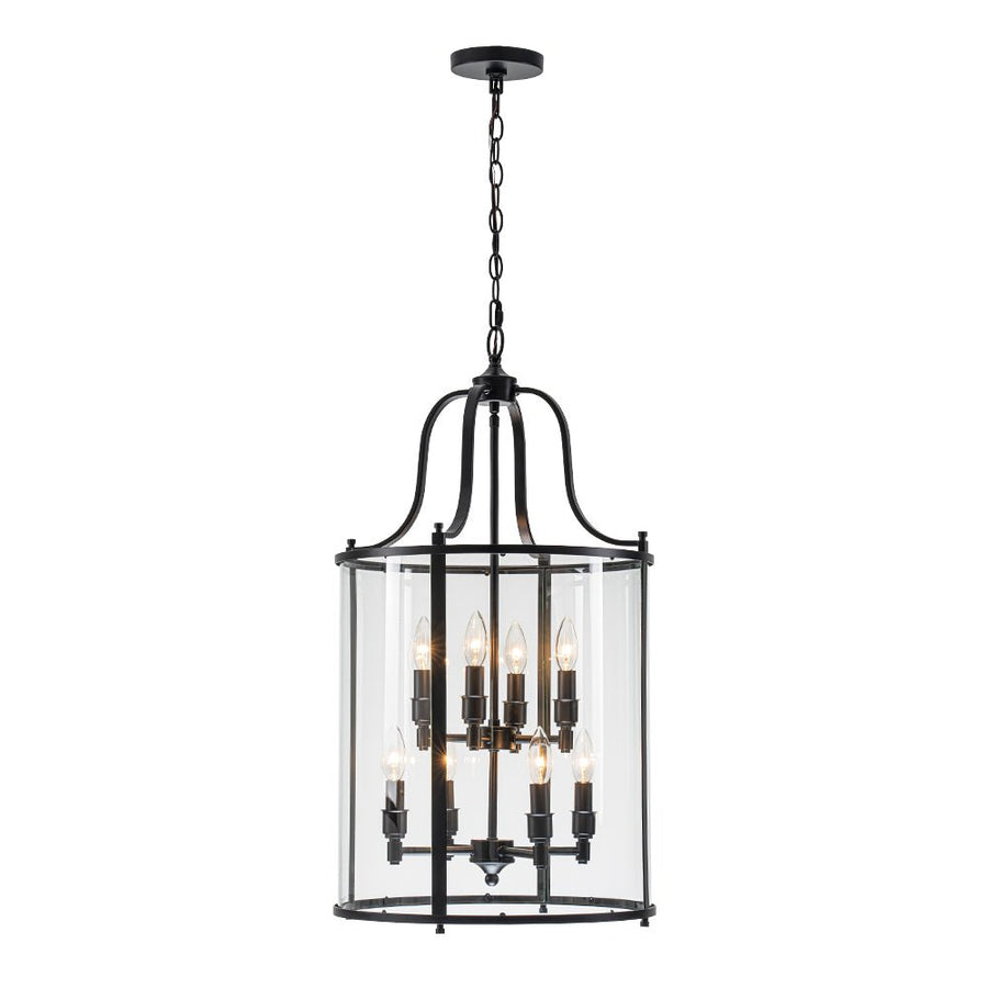 LightFixturesUSA - Farmhouse Wide Clear Glass Cylinder Cage Pendant - Chandelier - Black - 