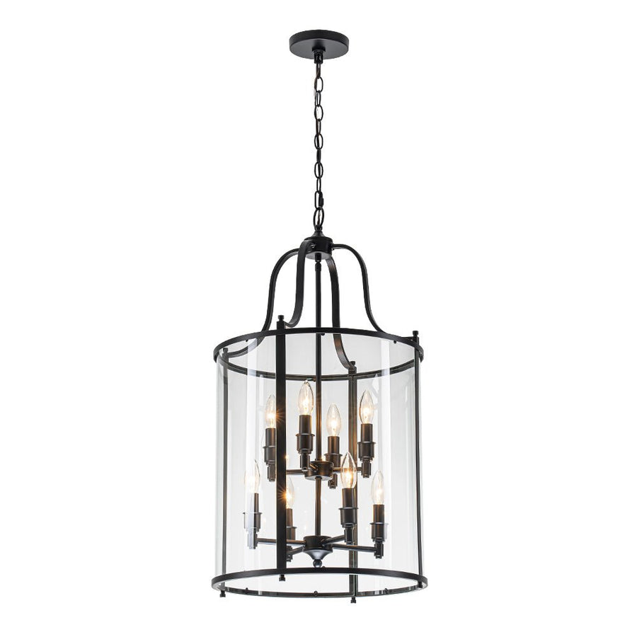 LightFixturesUSA - Farmhouse Wide Clear Glass Cylinder Cage Pendant - Chandelier - Black - 