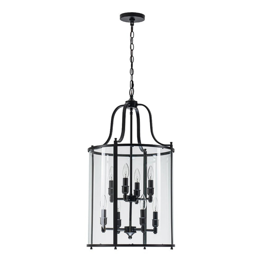 LightFixturesUSA - Farmhouse Wide Clear Glass Cylinder Cage Pendant - Chandelier - Black - 