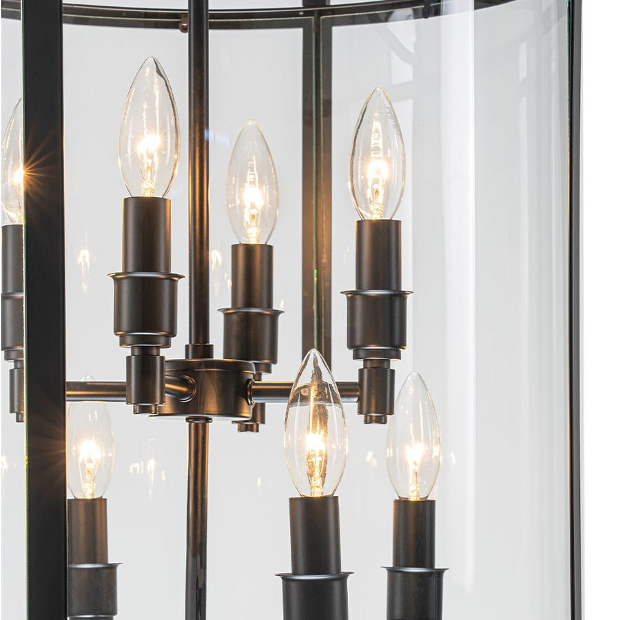 LightFixturesUSA - Farmhouse Wide Clear Glass Cylinder Cage Pendant - Chandelier - Black - 