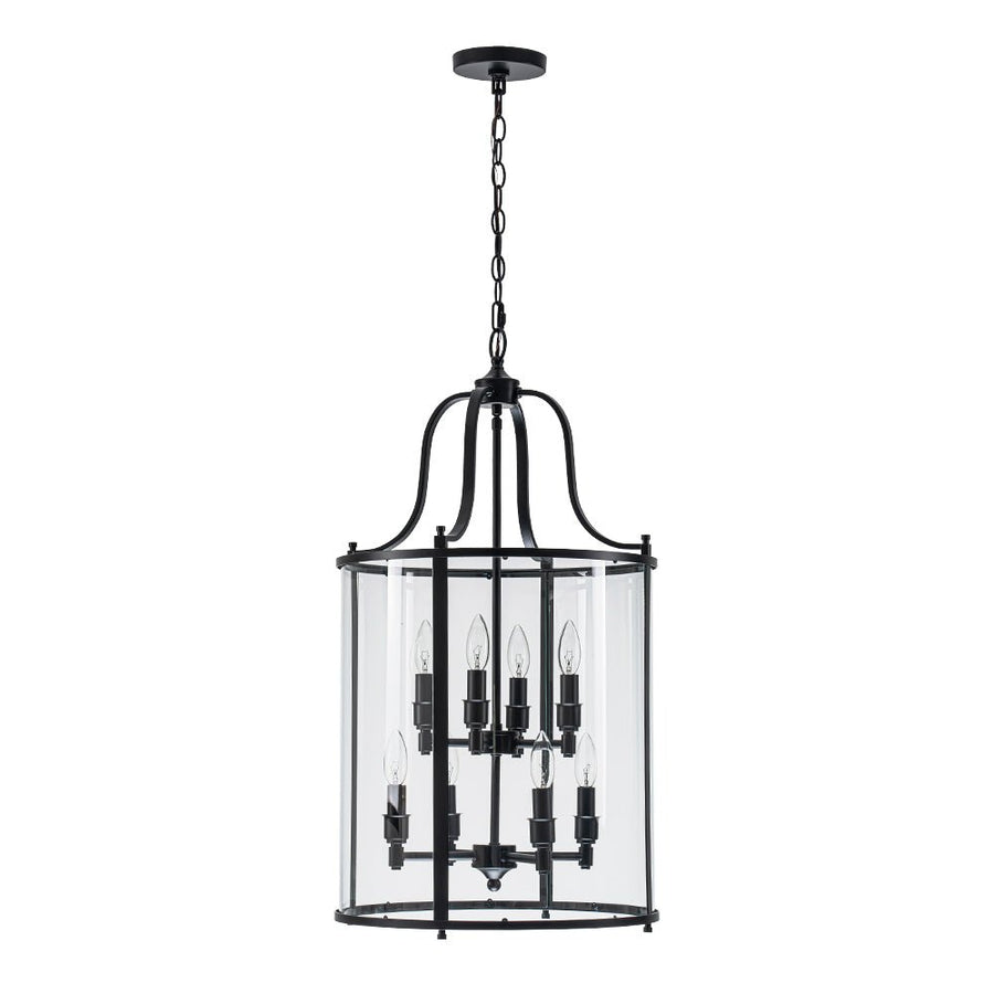 LightFixturesUSA - Farmhouse Wide Clear Glass Cylinder Cage Pendant - Chandelier - Black - 