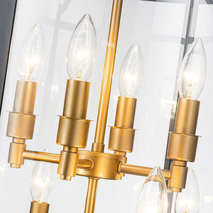 LightFixturesUSA - Farmhouse Wide Clear Glass Cylinder Cage Pendant - Chandelier - Black+Brass - 