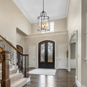 LightFixturesUSA - Farmhouse Wide Clear Glass Cylinder Cage Pendant - Chandelier - Black+Brass - 