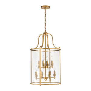 LightFixturesUSA - Farmhouse Wide Clear Glass Cylinder Cage Pendant - Chandelier - Brass - 