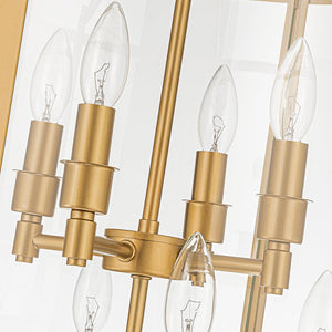 LightFixturesUSA - Farmhouse Wide Clear Glass Cylinder Cage Pendant - Chandelier - Brass - 